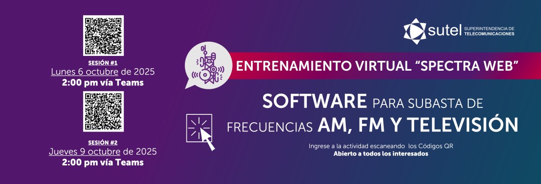 Banner con códigos QR segunda sesioiones entrenamiento subastas Radio y Televisión